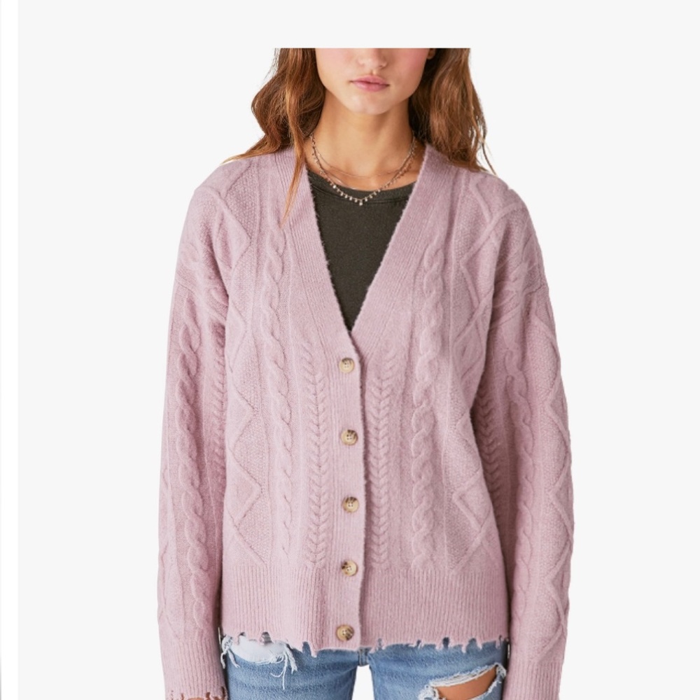 Lucky Brand Women’s Cable V Neck Cardigan